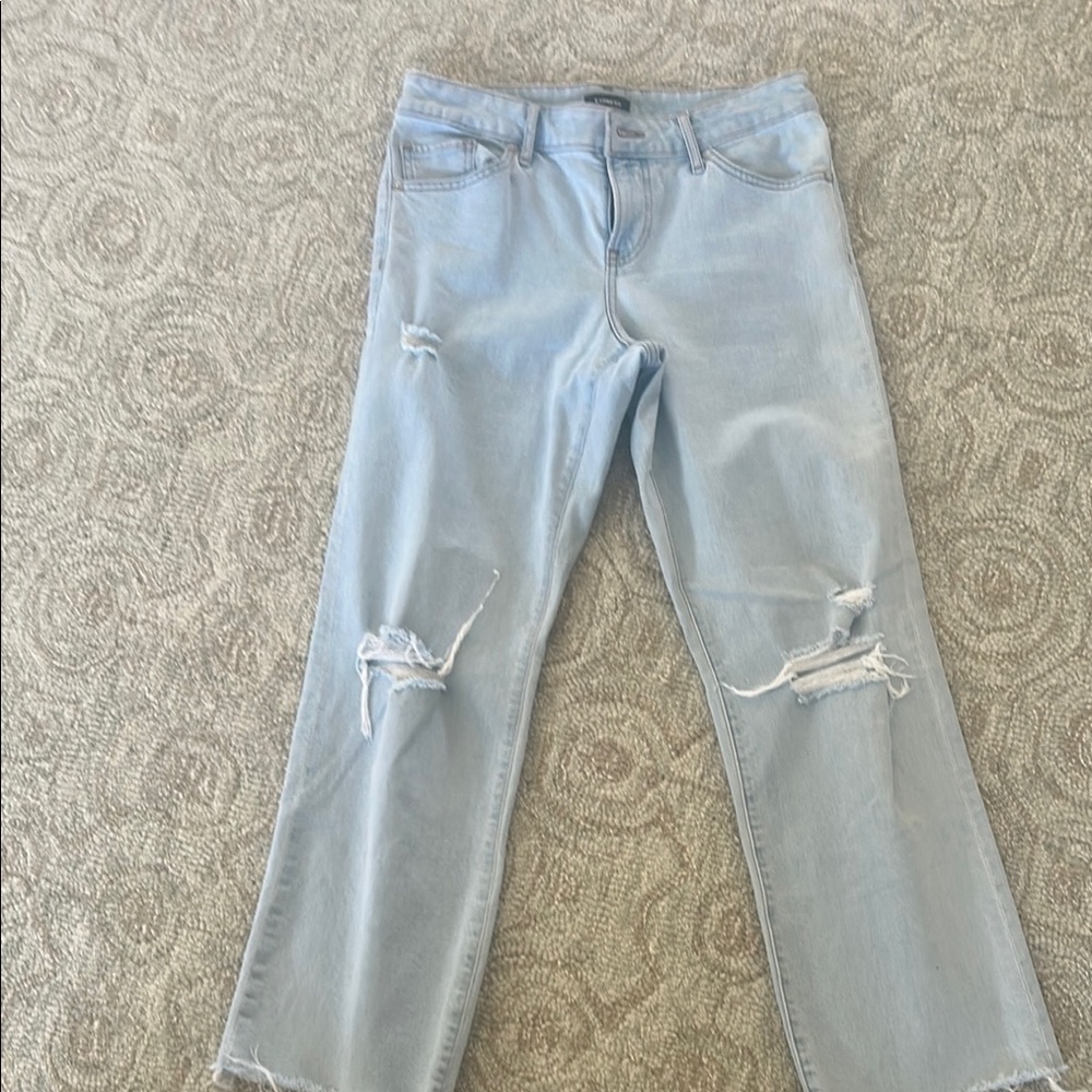 Express Blue Straight Leg Distressed Jeans